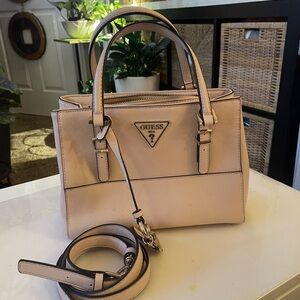 Guess Tan Satchel with Structured Design and Double Top Handles with strap